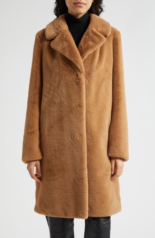 Herno Single Breasted Faux Fur Coat In Camel