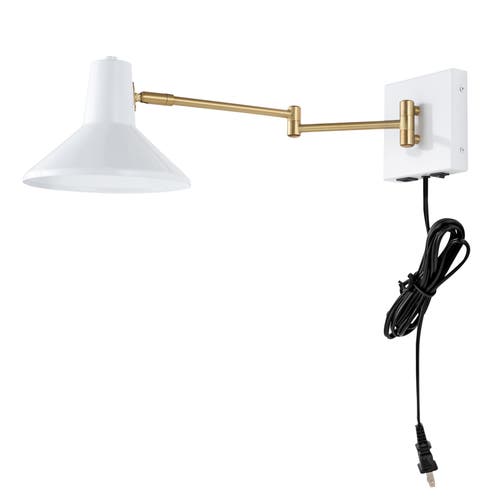 Jonathan Y Hygge Swing Arm 1-light Modern Midcentury Iron Usb Charging Port Led Sconce In White