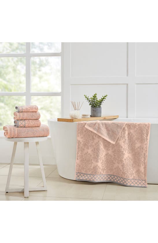 Modern Threads Embellished Border Damask Jacquard Towel 6-piece Set In Peach