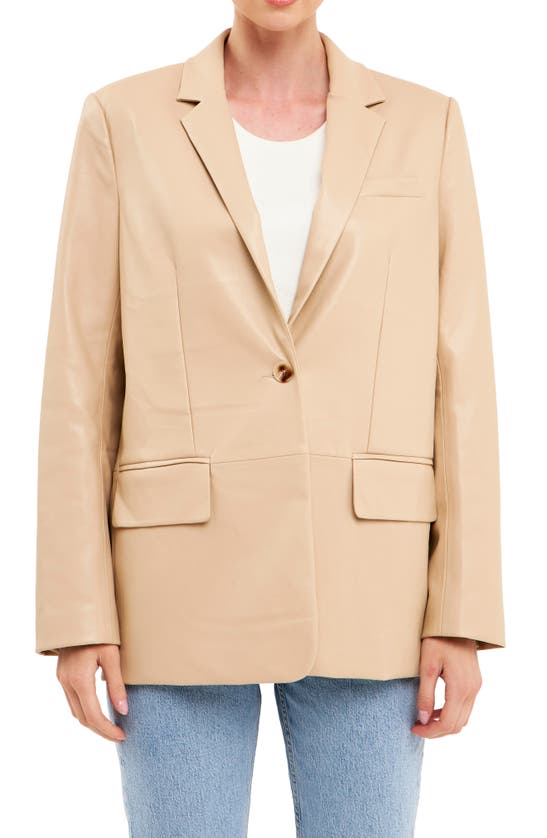 Shop Endless Rose Faux Leather Blazer In Taupe