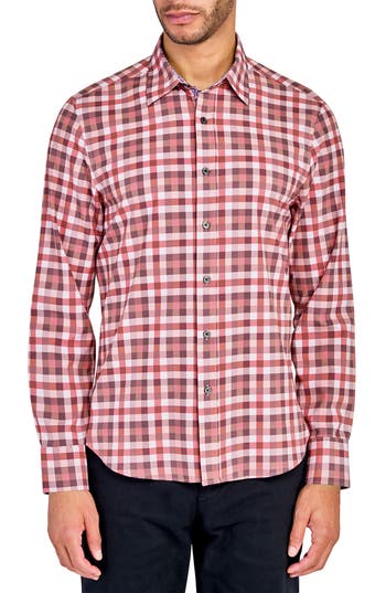 CONSTRUCT CONSTRUCT TRIM FIT PLAID PERFORMANCE BUTTON-UP SHIRT