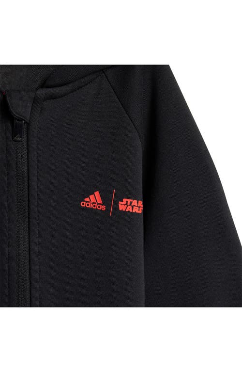 Shop Adidas Originals Adidas X Disney Z.n.e. 'star Wars' Hooded Zip Romper In Black/bright Red