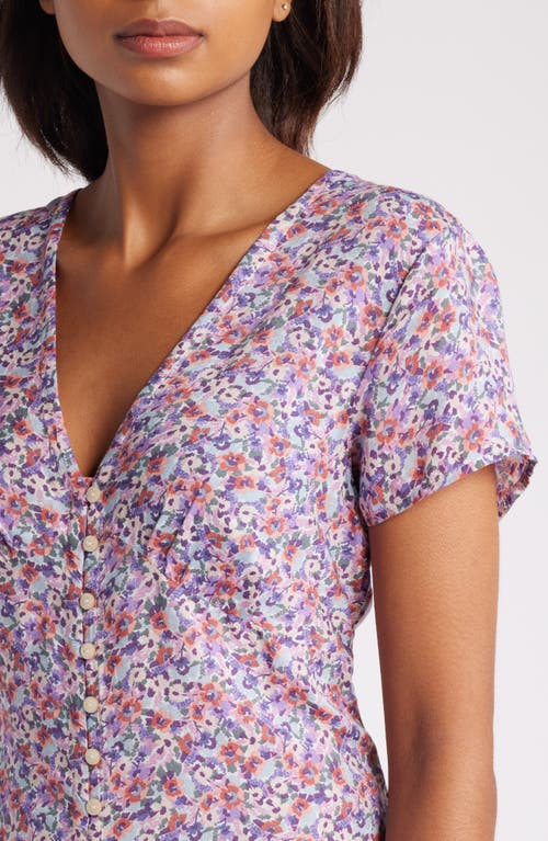 Lucky Brand Print Button Front Midi Dress In Lavender Multi