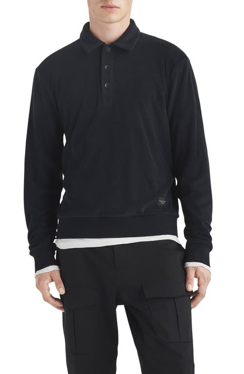 rag & bone Long Sleeve Terry Cloth Polo Black at Nordstrom,