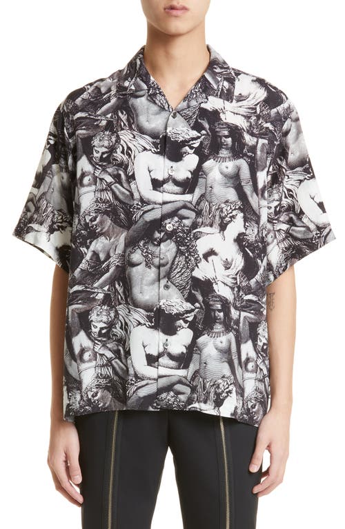 Undercover Statue Print Short Sleeve Button-Up Shirt in Black Base