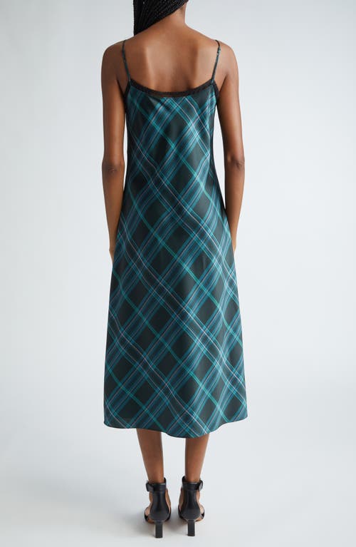 Shop Vince Plaid Satin Midi Slipdress In Jade Onyx