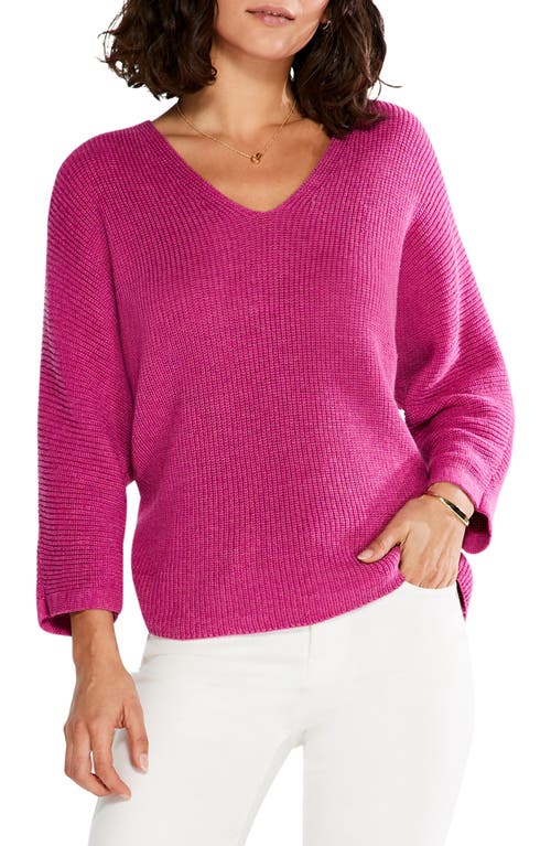 NIC+ZOE Shaker Stitch V-Neck Sweater in Orchid Petal
