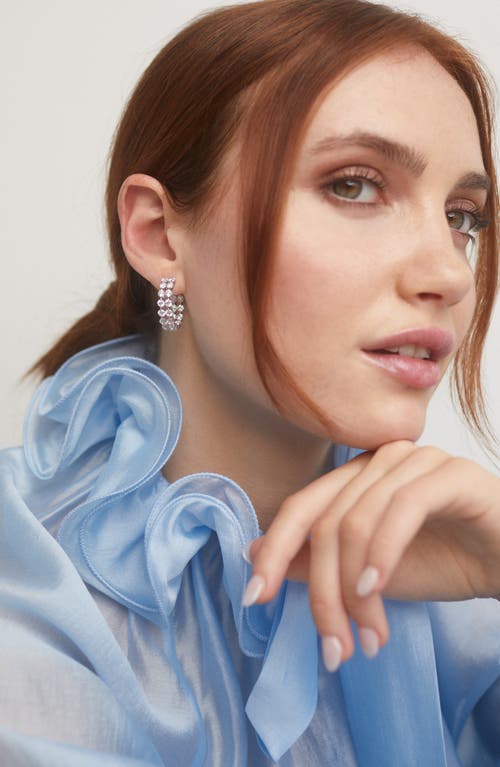 Nadri Cassi Cubic Zirconia Double Row Small Hoop Earrings In Rhodium