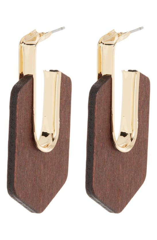 Shop Tasha Geometric Drop Hoop Earrings In Dark Brown