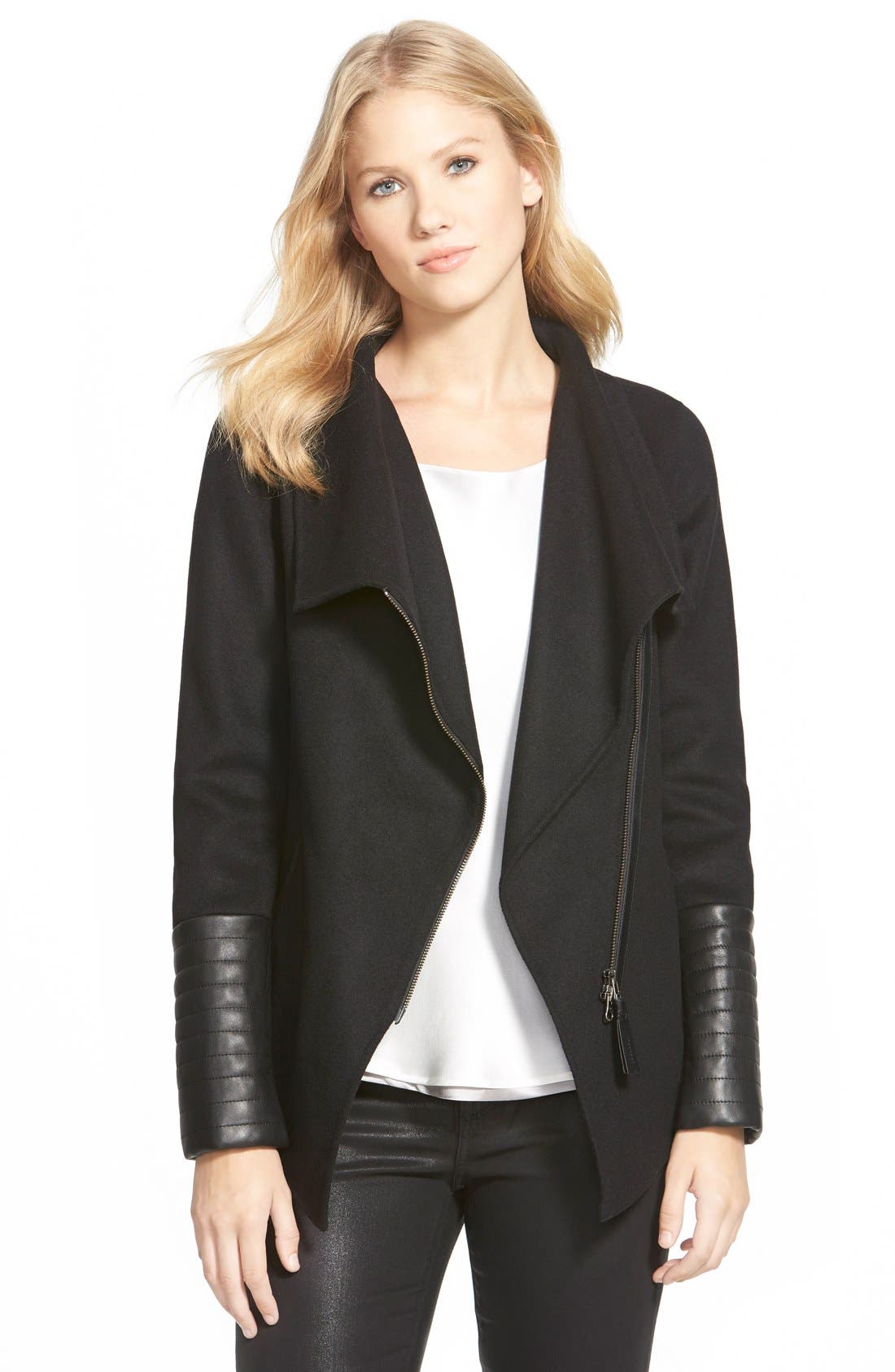 Mackage Leather Trim Wide Collar Wool Blend Jacket Nordstrom
