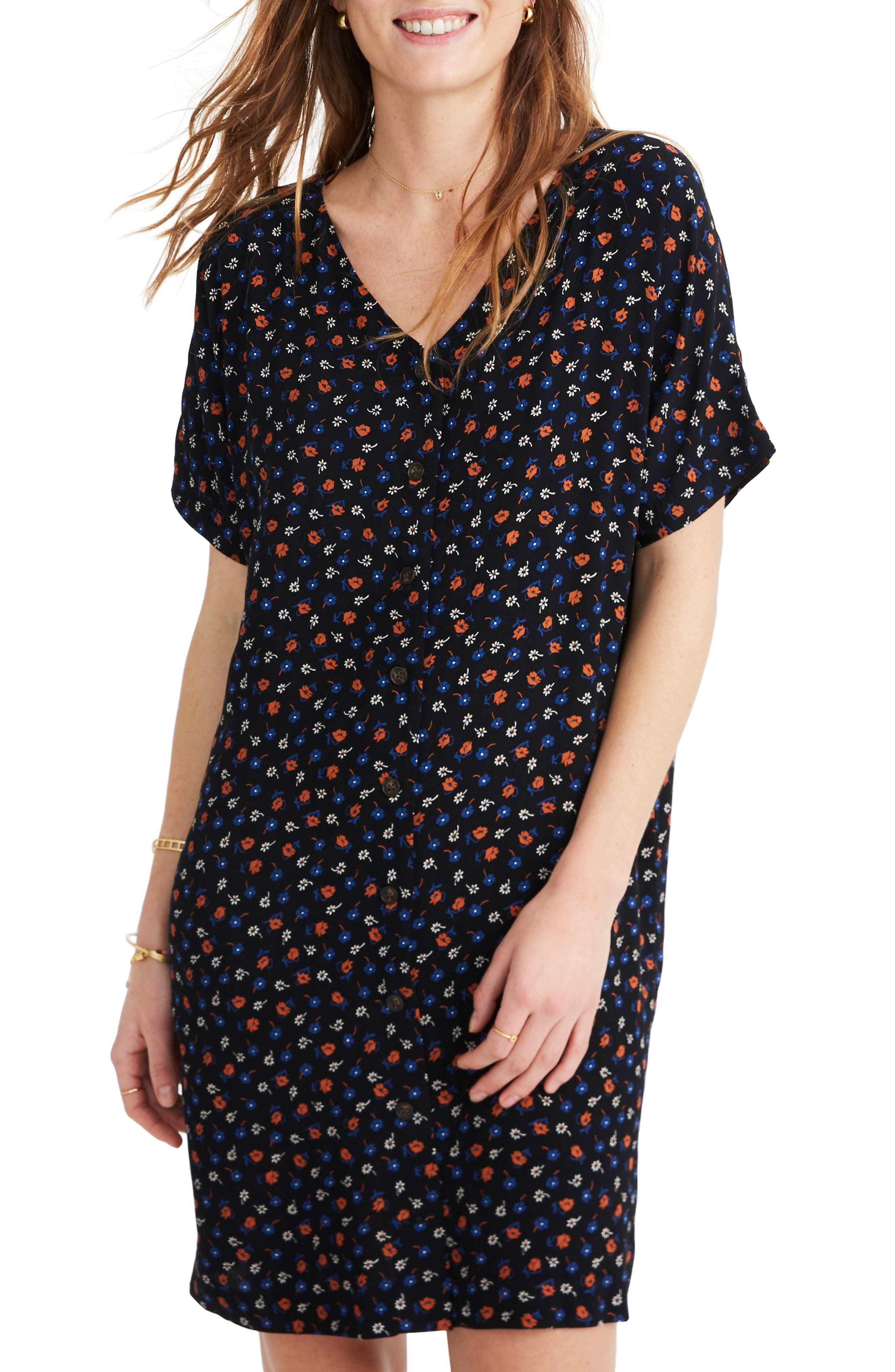 Madewell Button Front Easy Dress, Black