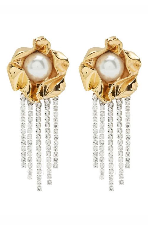 Titania Imitation Pearl & Crystal Fringe Earrings in Gold