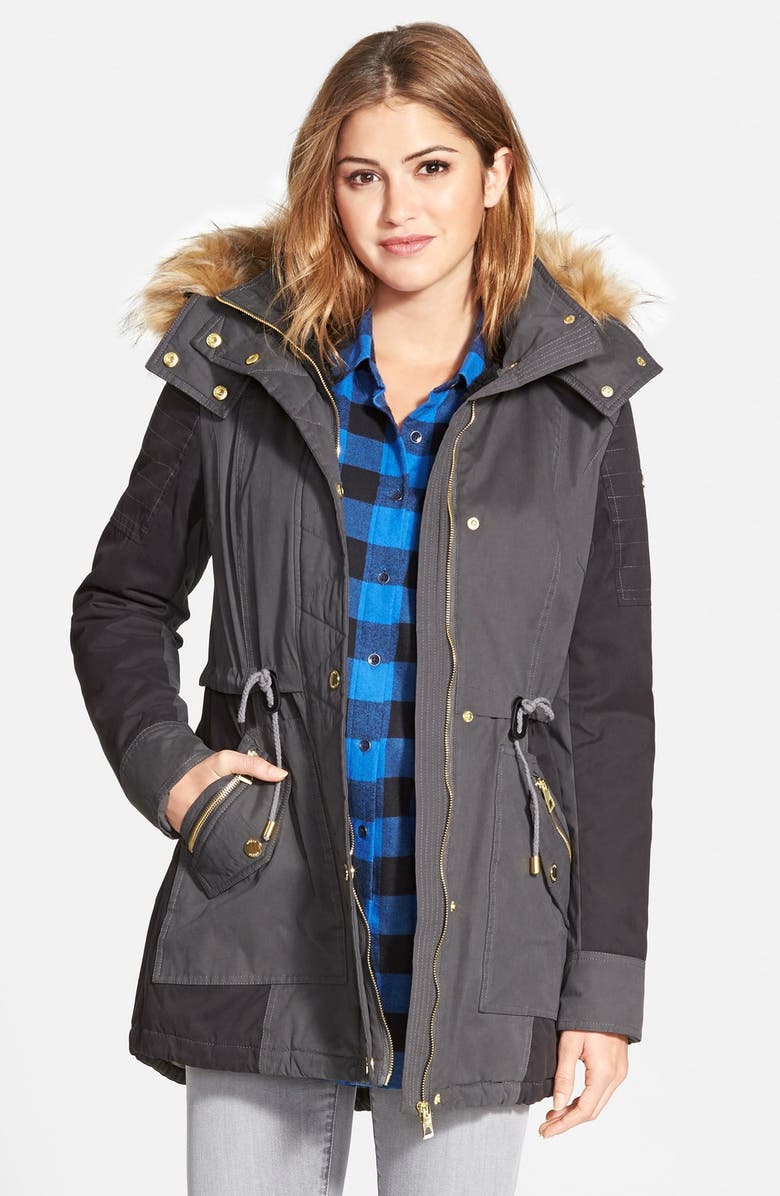 GUESS Two-Tone Parka with Faux Shearling & Faux Fur Trim (Online Only ...
