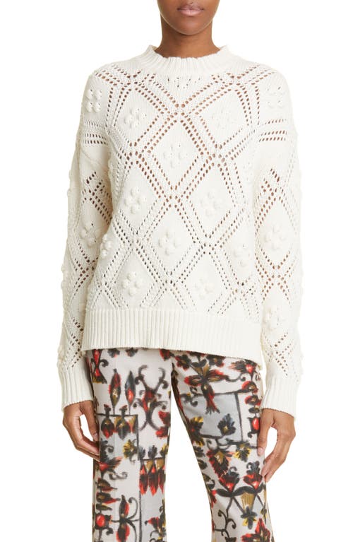Lela Rose Popcorn Open Stitch Wool & Cashmere Sweater in Ivory at Nordstrom, Size Medium