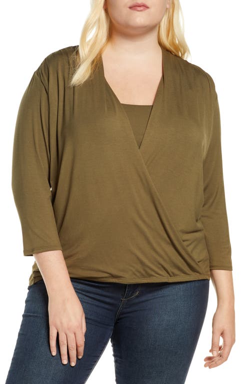 Loveappella Drape Front Top in Olive