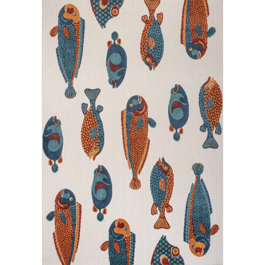 Jonathan Y Algarve Modern Fish High-low Indoor/outdoor Area Rug In Navy/orange/cream