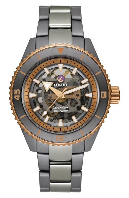 RADO Captain Cook High Tech Ceramic Skeleton Bracelet Watch, 43mm in Grey at Nordstrom