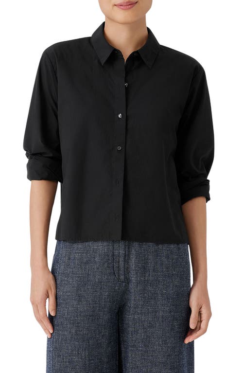 Eileen Fisher Classic Point Collar Organic Cotton Poplin Button-Up Shirt in Black at Nordstrom, Size X-Small