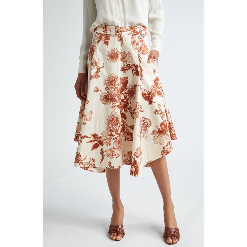 Jason Wu Collection Botanical Print Handkerchief Hem Midi Skirt in Calico /Rust 