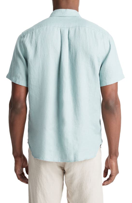 Shop Vince Classic Fit Short Sleeve Linen Shirt In Ceramic Blue