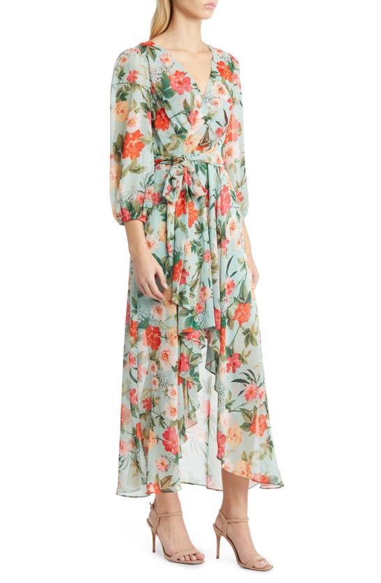 Eliza J Floral Long Sleeve High-low Dress In Mint | ModeSens