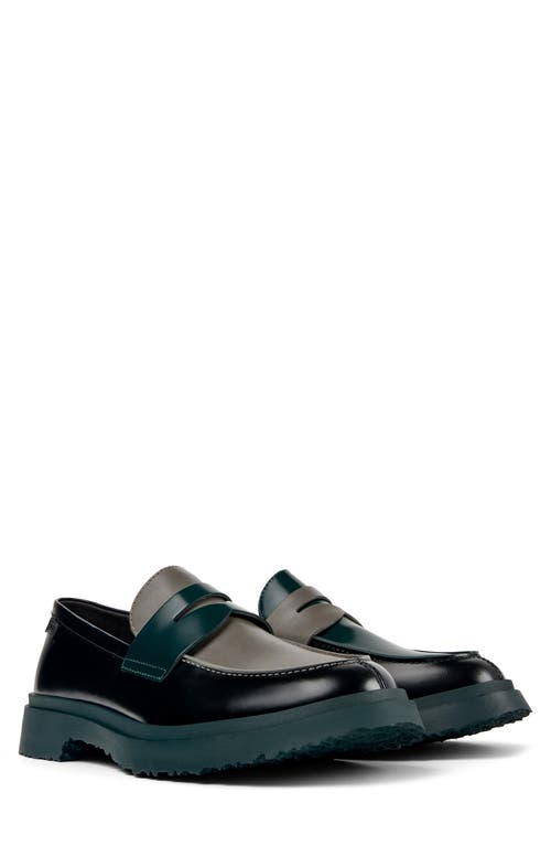 Shop Camper Walden Twins Mismatched Colorblock Penny Loafers In Black And Dark Green