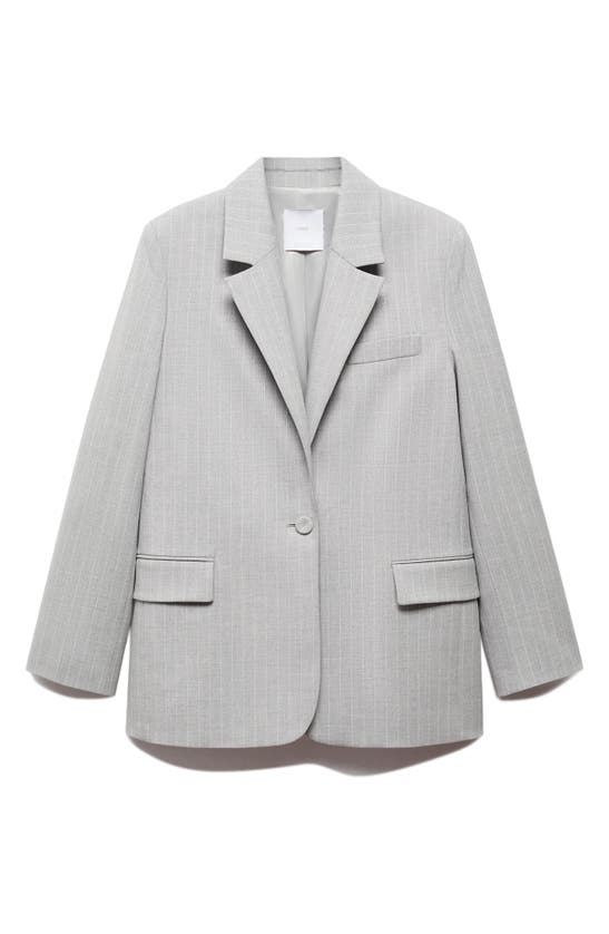 Mango Pinstripe Jacket In Medium Heather Grey