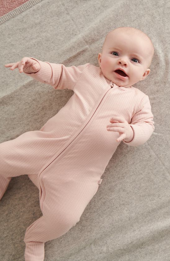 Mori Rib Fitted One-piece Footie Pajamas In Ribbed Blush
