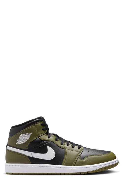 Shop Jordan Air  1 Mid Sneaker In Black/white/olive