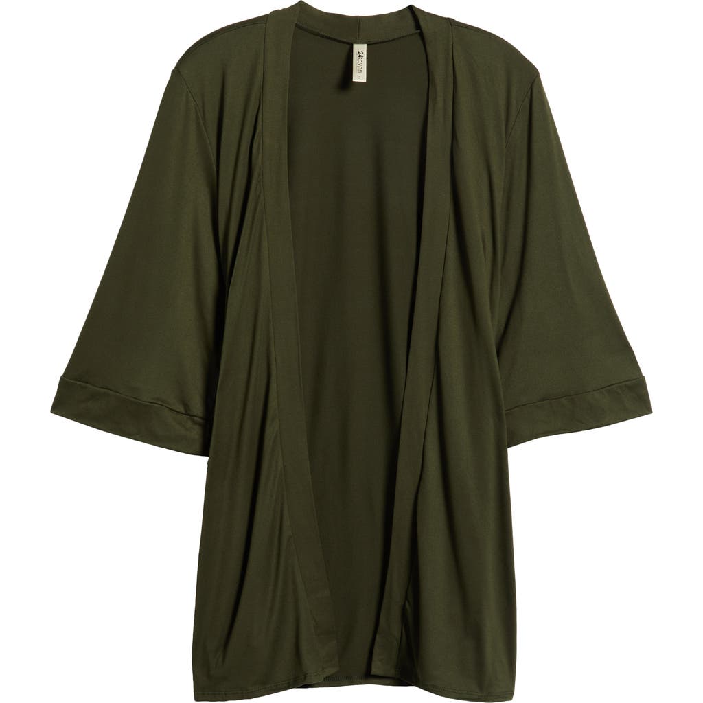 24seven Comfort Apparel Open Front Cardigan In Olive