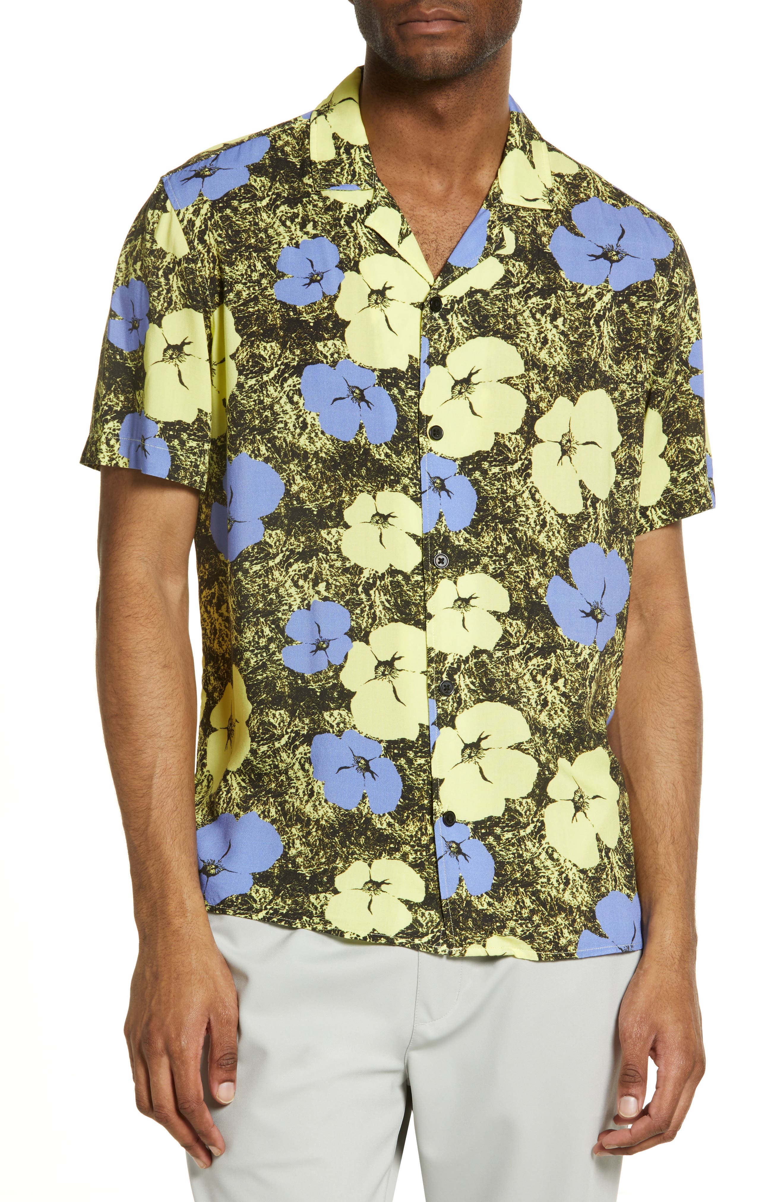 Floral Acid Wash Short Sleeve Button-Up 