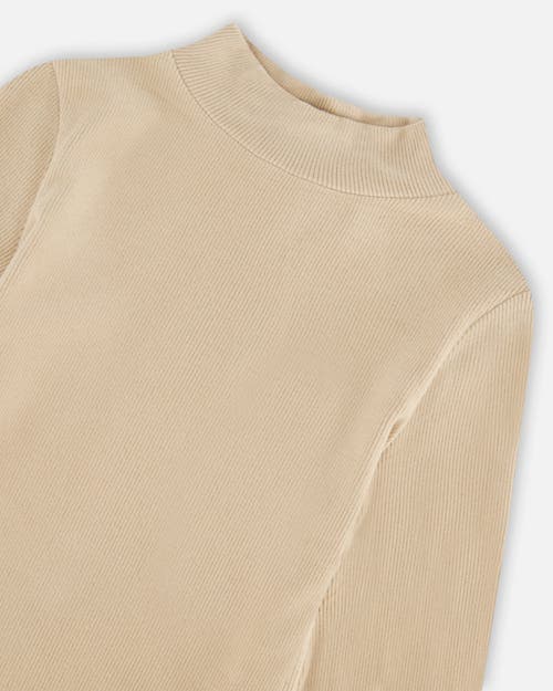 Shop Deux Par Deux Girl's Super Soft Brushed Mock Neck Top Medium Beige In Nougat