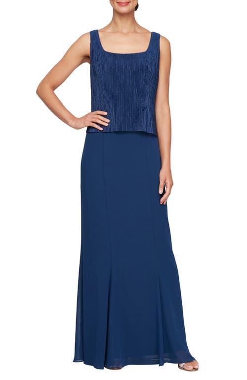 Shop Alex Evenings Metallic Mock Two-piece Gown With Jacket In Cobalt