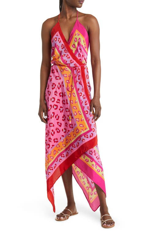 FARM Rio Leopard Patch Halter Cover-Up Dress in Maxi Leopard Patch