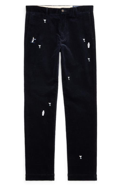 Shop Polo Ralph Lauren Martini Embroidery Stretch Cotton Corduroy Pants In Polo Black W/martini Emb