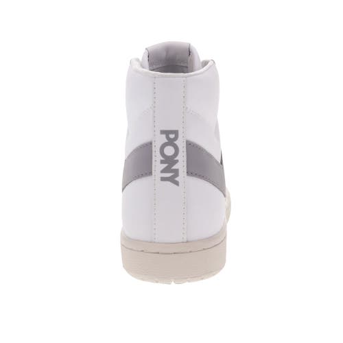 Pony Mens M-80 High Genuine Leather Premium Lace Up Athletic Sneaker Shoe In White/grey/off White