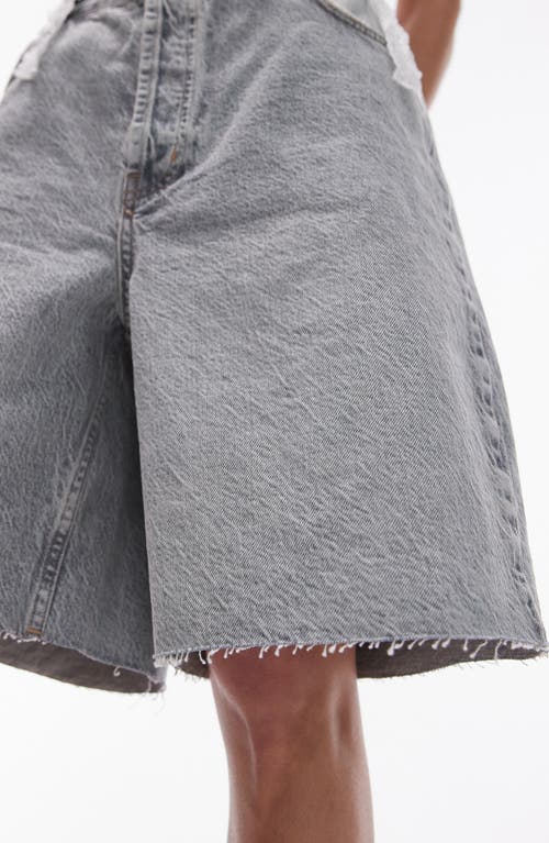 Shop Topshop Raw Hem Loose Fit Denim Shorts In Grey