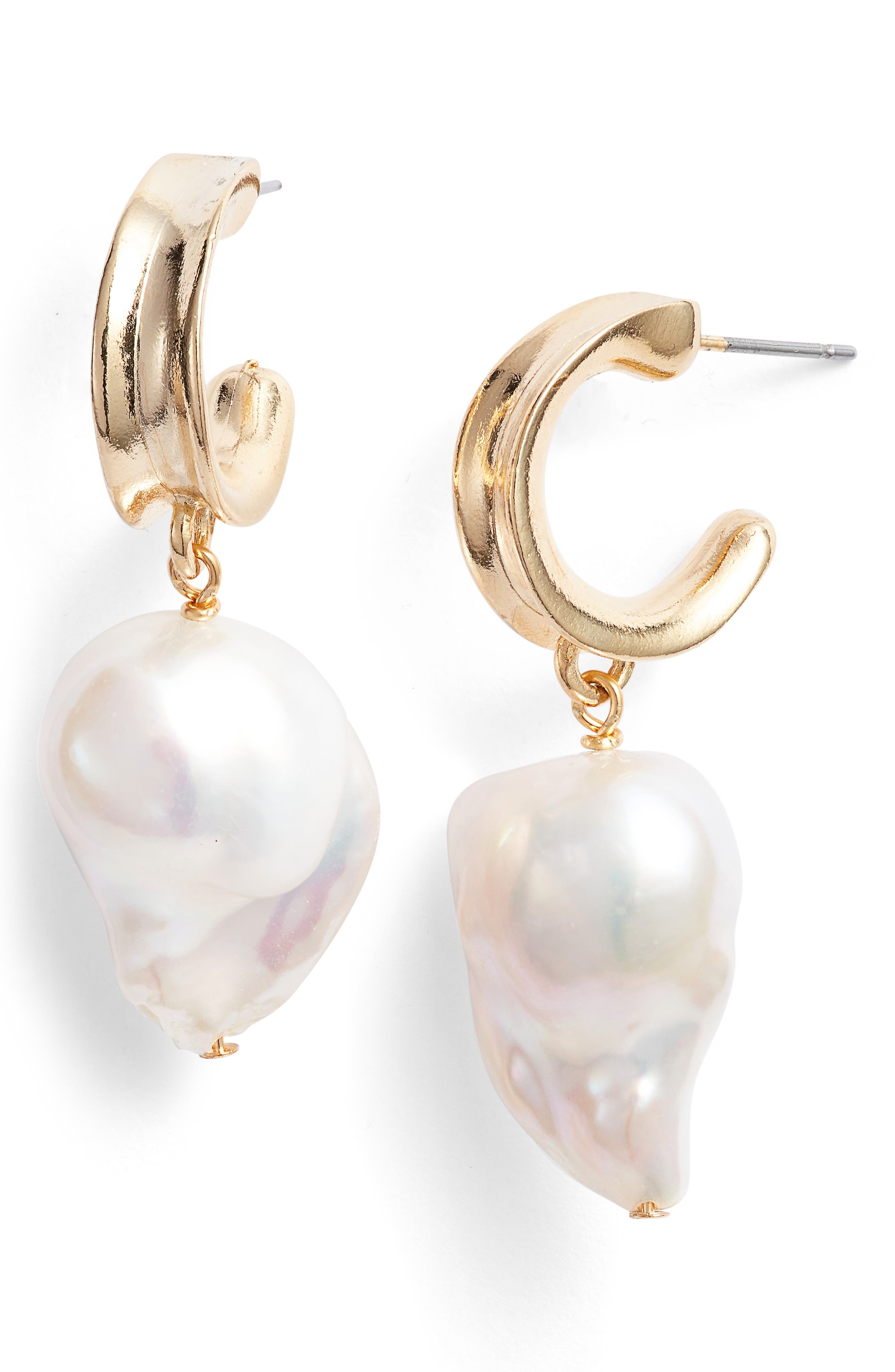 BIKO Barroco Baroque Pearl Hoop Earrings in Gold at Nordstrom
