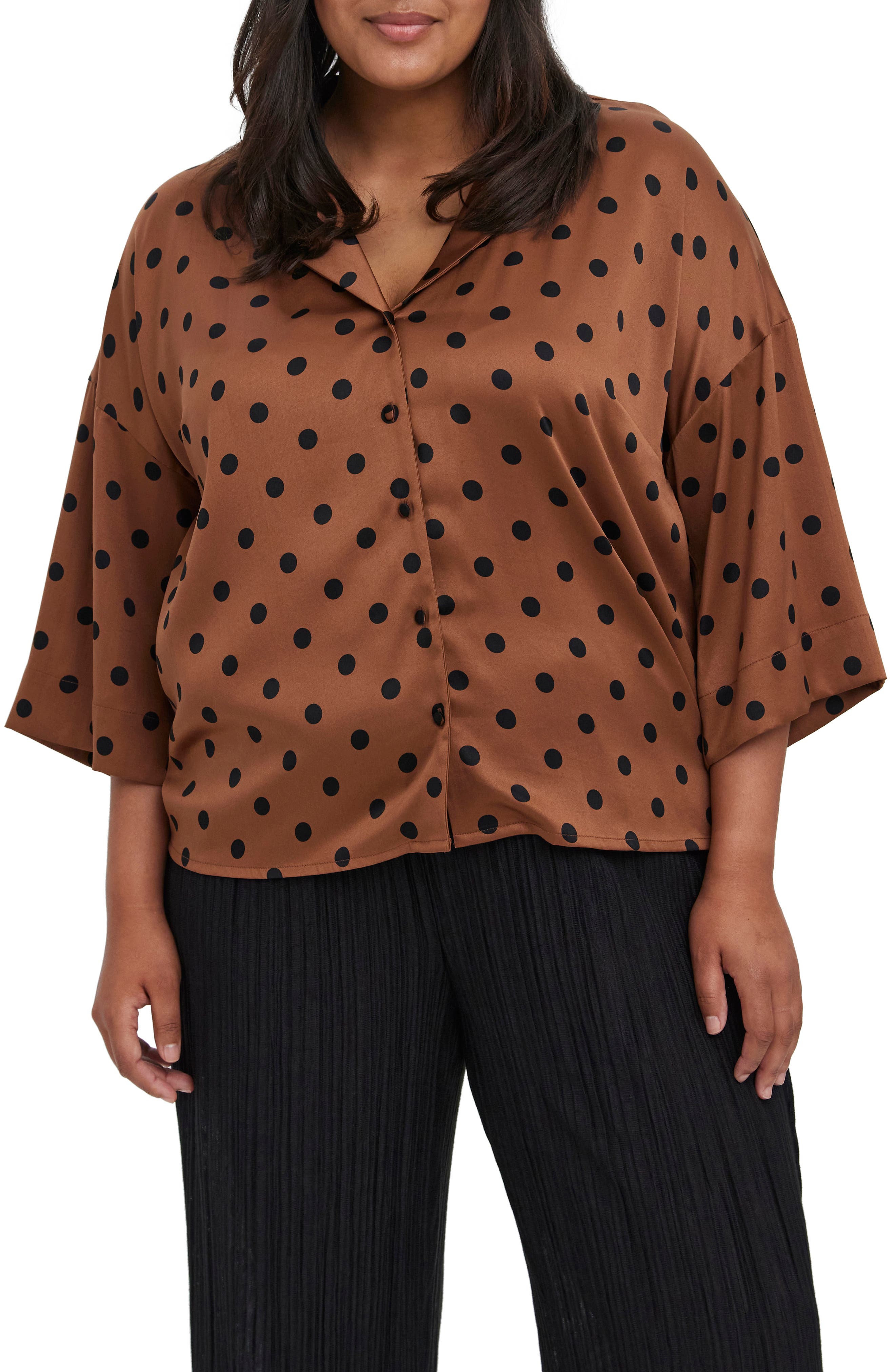 VERO MODA CURVE Dot Button-Up Shirt in Aztec Aop Catya