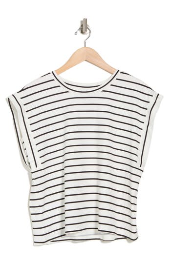 Shop Bobeau Stripe Cap Sleeve T-shirt In Ivory/black