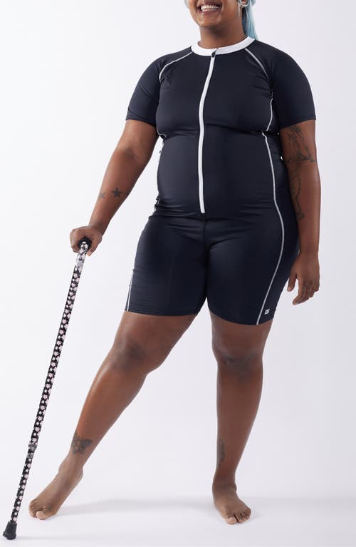 6-Inch One-Piece Rashguard Swimsuit in Black Novelty