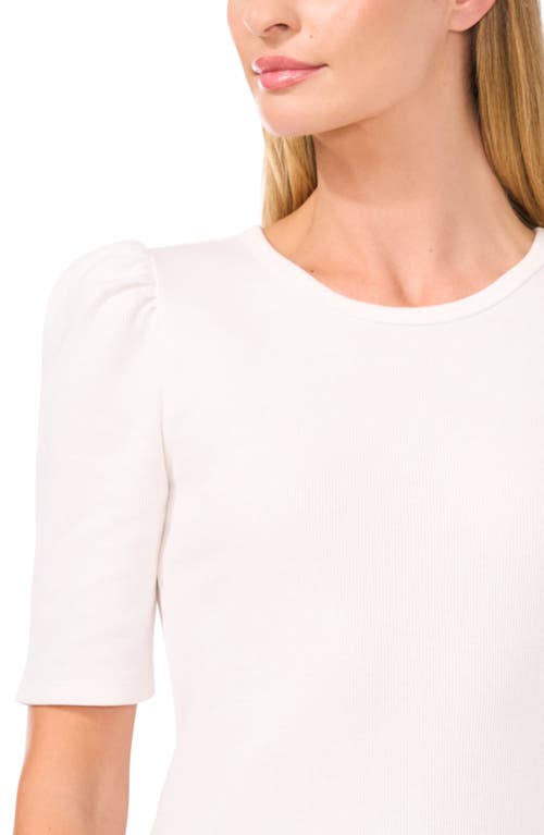 Shop Cece Puff Sleeve Rib Top In New Ivory White