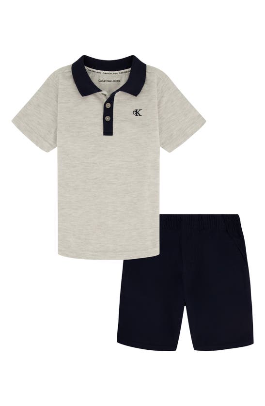 Calvin Klein Kids' Polo & Pull-on Shorts Set In Gray