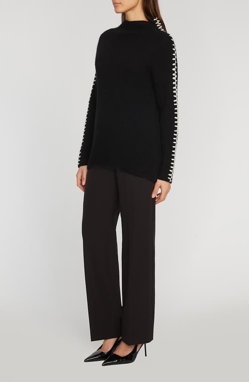 Shop Elie Tahari The Alia Whipstitch Turtleneck Cashmere Sweater In Noir Black