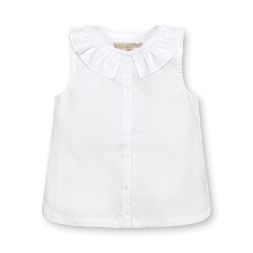 Hope & Henry Kids'  Girls' Sleeveless Ruffle Collar Chambray Button Back Top, Toddler In White