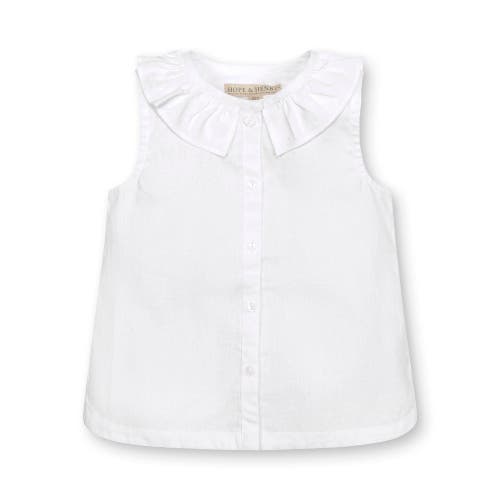 Shop Hope & Henry Girls' Sleeveless Ruffle Collar Chambray Button Back Top, Toddler In White Linen