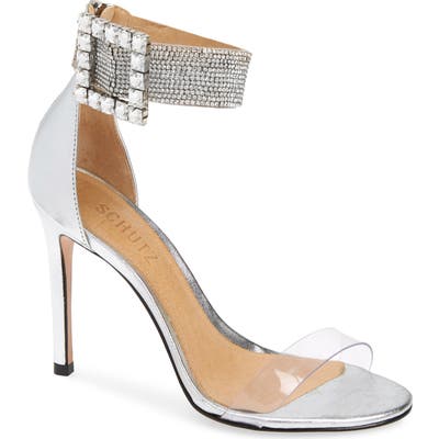 Schutz Tanisha Crystal Ankle Strap Metallic Sandal- Metallic