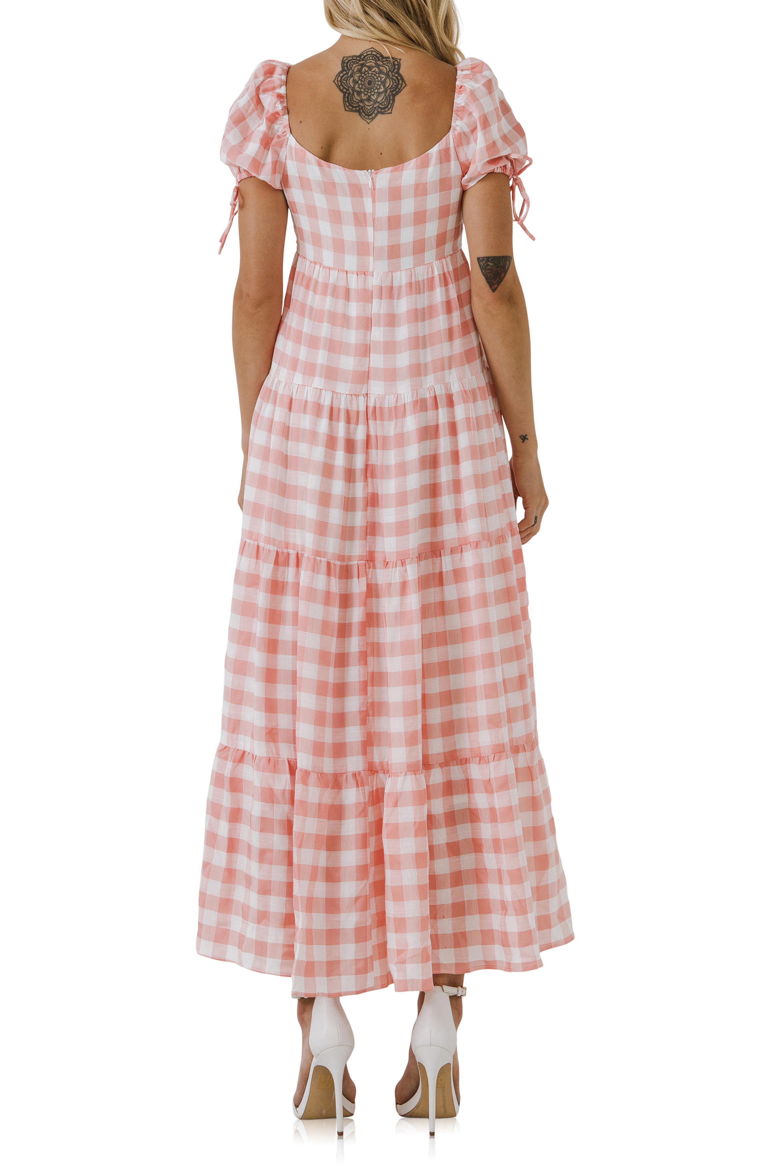 English Factory Knotted Gingham Dress - Pink - L