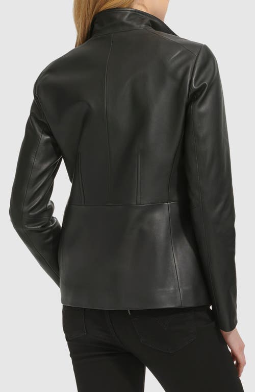 Shop Cole Haan Wing Collar Leather Jacket In Black