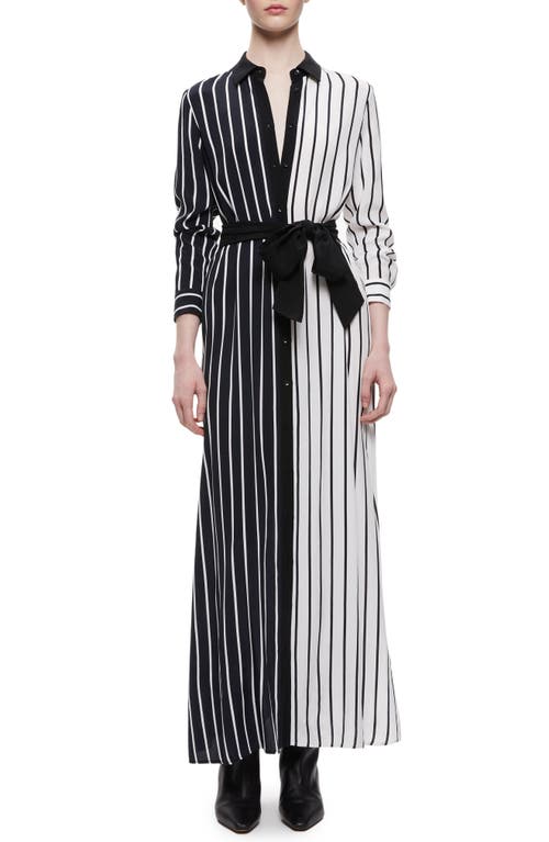 Alice + Olivia Chassidy Colorblock Stripe Long Sleeve Maxi Shirtdress in Vertical Palazzo Stripe Black